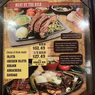 a menu for the restaurant