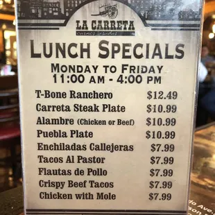 Lunch specials menu.