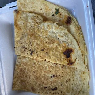 Quesadilla, just cheese. Eh, I&apos;d skip this. They&apos;re very skimpy with the cheese