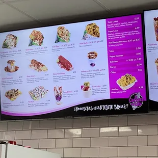 a menu on a wall