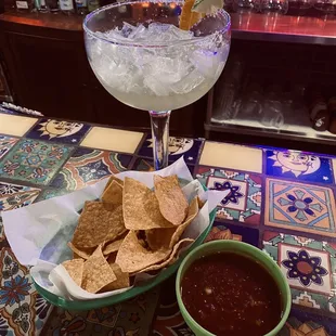 Excellent Chips and Salsa with a Jumbo Lime Margarita.