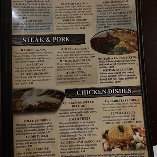 the menu for the restaurant