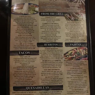 a menu for a mexican restaurant