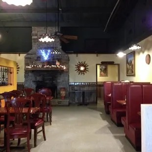 Some of the seating and fireplace