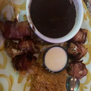 Shrimp &amp; Bacon Brochetas (Shrimp stuffed with jalapeño &amp; cheese, wrapped in Bacon) Not spicy and delicious.