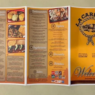 Menu, outside tri-fold