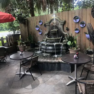 a fountain in a patio