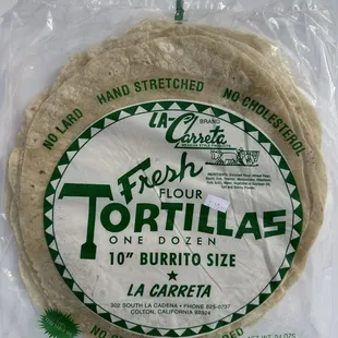 Hand Stretched 10" 24oz flour burrito size flour