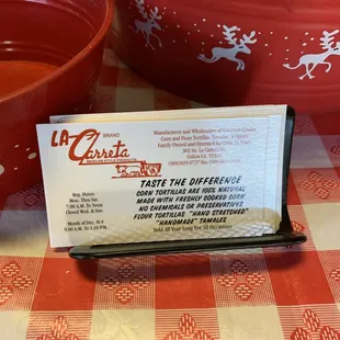 a business card on a table