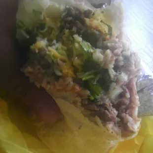 a hand holding a burrito