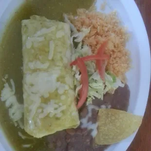 Smothered chicken burrito meal.