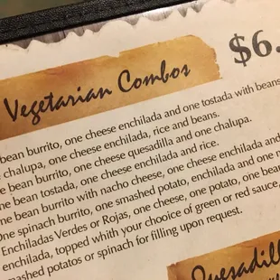 Nice vegetarian options for $6.99.