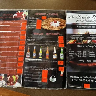 the menu for the restaurant