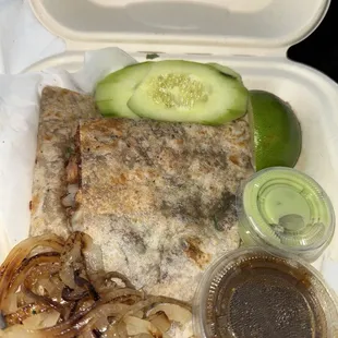 Chicken Quesadilla with cucumber and lime