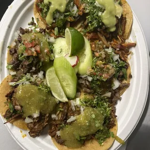 Taco plate mix pastor,birria cabeza and carne asasada