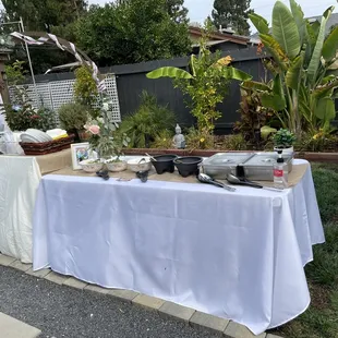 a table set up outside