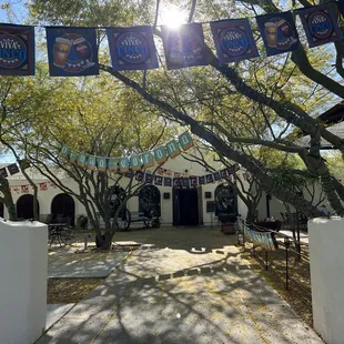 The patio area is at the front, as you enter