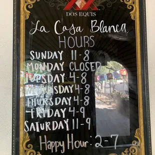 La Casa Blanca's new summer hours!!