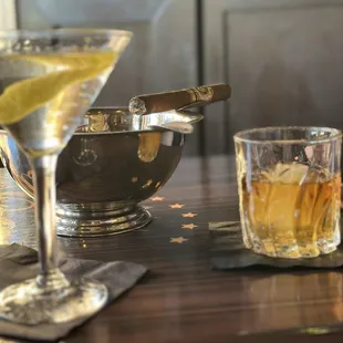 La Casa Martini, Weller Special Reserve bourbon, and Fuente cigar