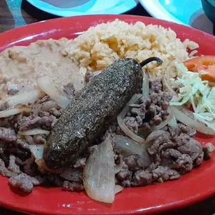 Steak and onions and pepper