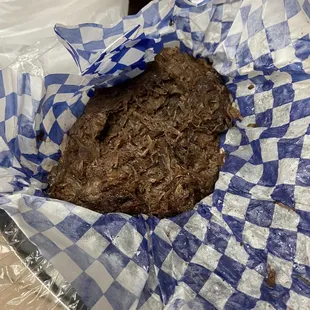 shredded beef in a basket