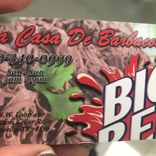 Business card. Forgot to take a picture of the food because it was so delicious and now it's all gone!!