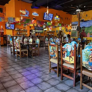 tables and chairs in a restaurant