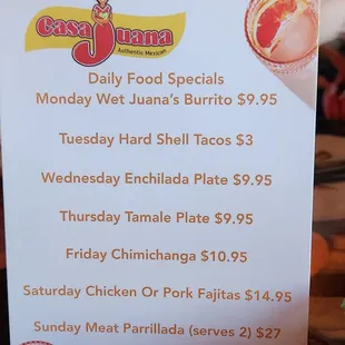 Daily specials