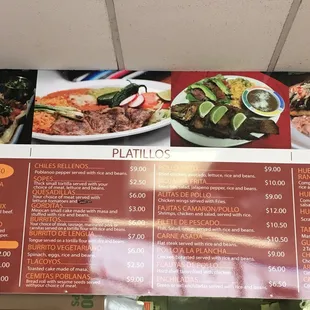 menu and prices