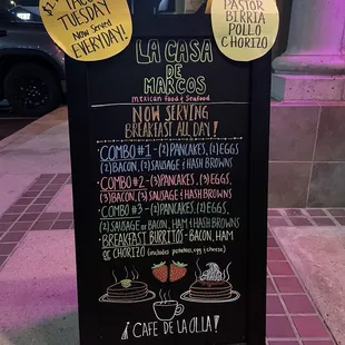 a menu on a blackboard