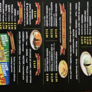 the menu for the restaurant