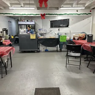 tables and chairs in a restaurant