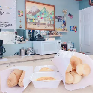 Croissant, Pan de Bono, Arepa de Choclo, Almojabana, &amp; Pan de Yuca.