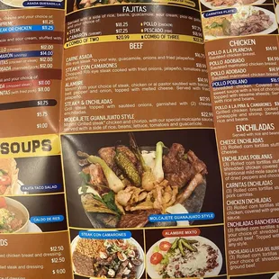 the menu for the restaurant