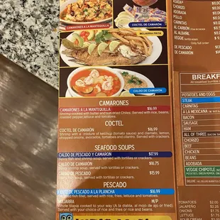 the menu for the restaurant