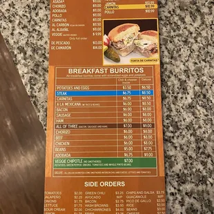 the menu for the restaurant