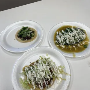 Chorizo sope, tlacoyo and cabeza taco