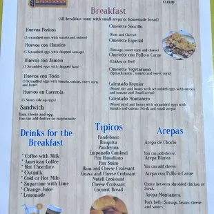 Breakfast menu