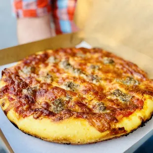 Large Sausage Focaccia to go. Our Fave. Winners Circle :)..