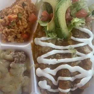 Beef enchiladas. We had to order carryout.