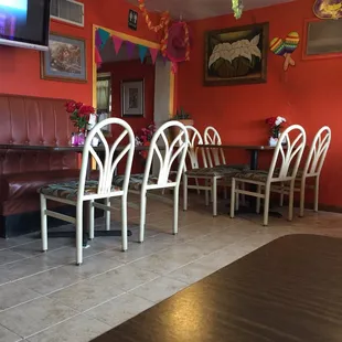 tables and chairs in a restaurant