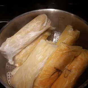 Pork , chicken , cheese tamales