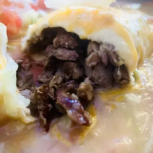 Steak smothered burrito