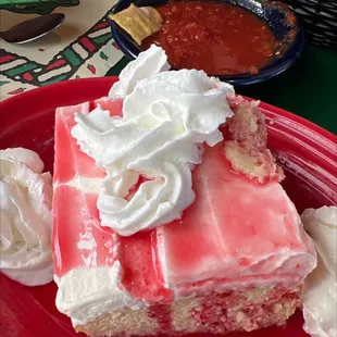 a slice of strawberry cheesecake