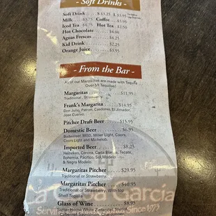 Drinks Menu