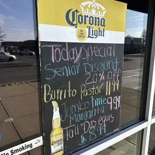Specials for the day.
