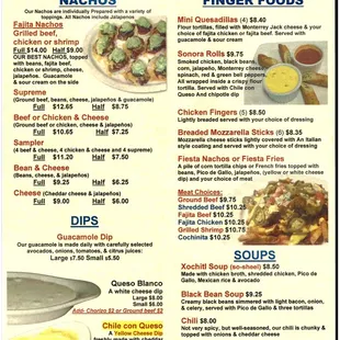 the menu for the restaurant