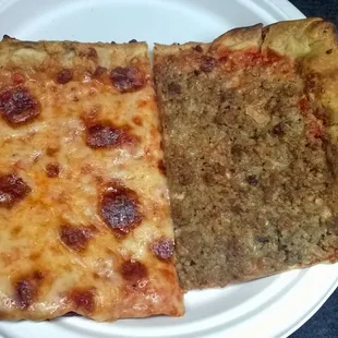Slice of Cheese, slice of Hamburger Pizza