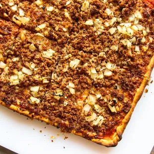 Rectagular La Casa Pizza....an Omaha Classic.  Rectangular Pizza  Circular Pizza!!