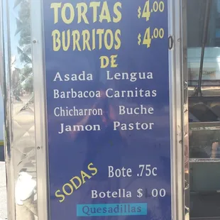 Simple menu, great prices! Price subject to change :)